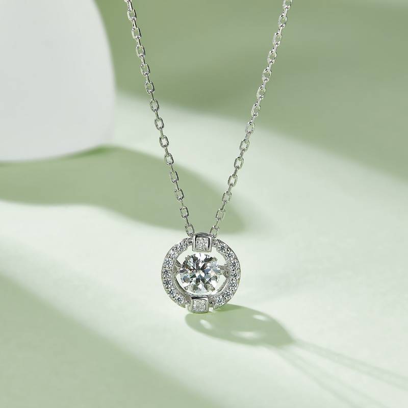 Dynamic Dream S925 Silver Plated Platinum Moissanite Diamond Necklace 50 Points D-Class